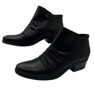 BareTraps Gericka Black Boots Studded Women 8.5M Pointed Toe Ruching  Booties